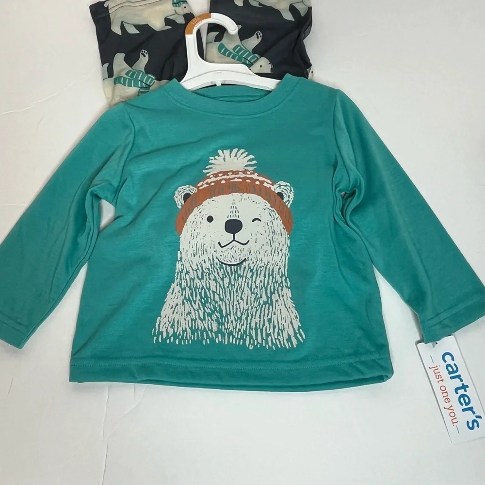Carter's Blue Green Toddler Boys' 2pc Polar Bear Long Sleeve Pajama Set 12M NEW!